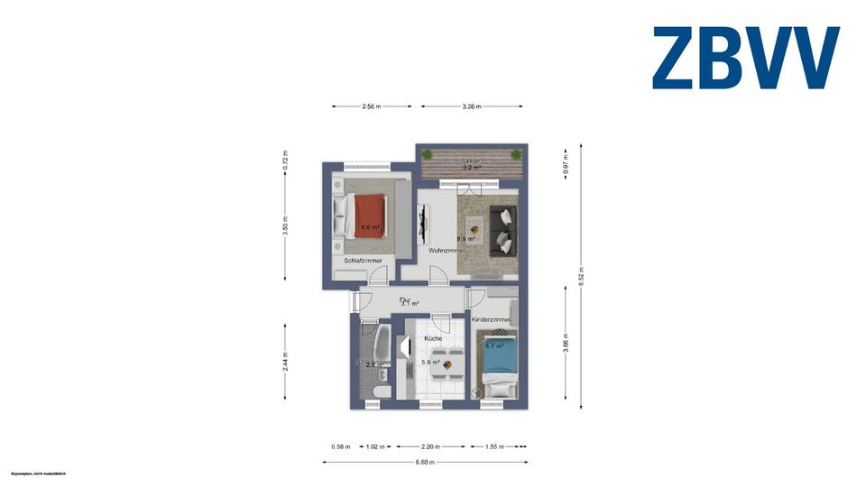 Etagenwohnung Magdeburg Brückfeld - 3 Zimmer, 62 m&sup2;, 429&euro; | Angebot:26631493