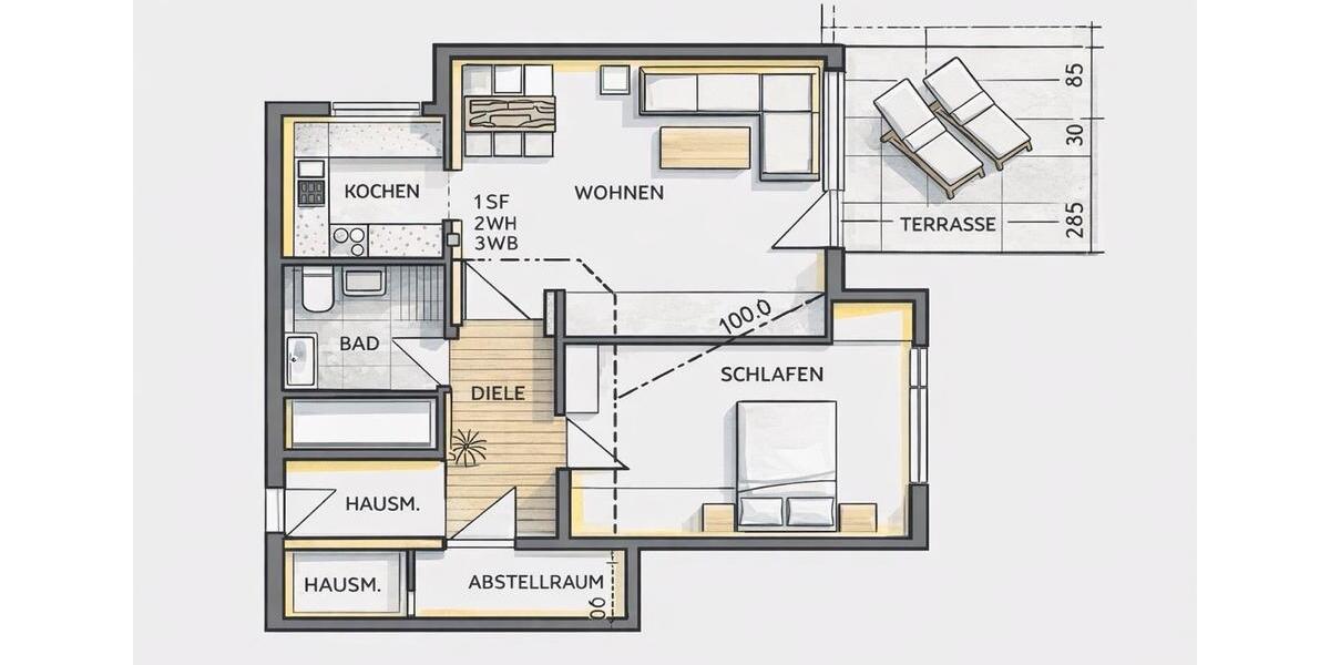 Terrassenwohnung Aalen - 2 Zimmer, 50 m&sup2;, 700&euro; | Angebot:26547335