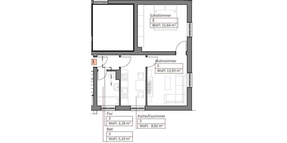 Etagenwohnung Waldsassen - 2 Zimmer, 45 m&sup2;, 335&euro; | Angebot:25769637