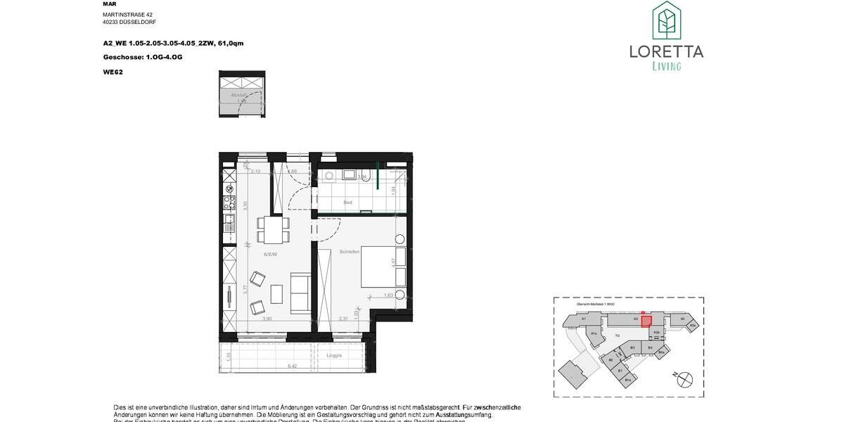 Etagenwohnung Düsseldorf Stadtbezirk 3 - 2 Zimmer, 61 m&sup2;, 1.280&euro; | Angebot:26648415