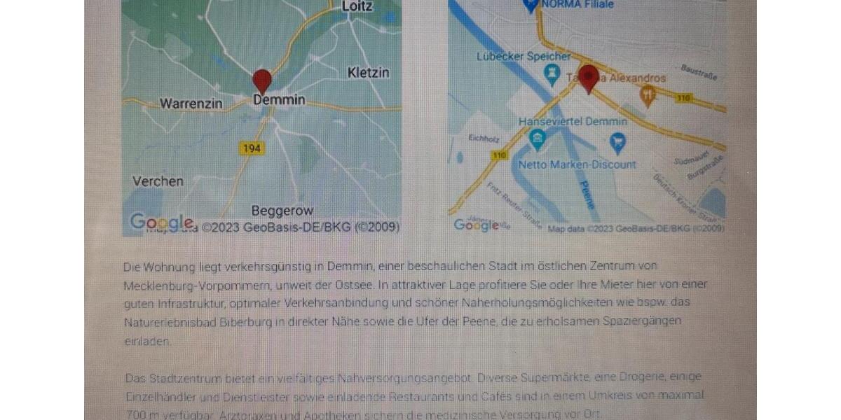 Etagenwohnung Demmin - 2 Zimmer, 49 m&sup2;, 389&euro; | Angebot:25568333