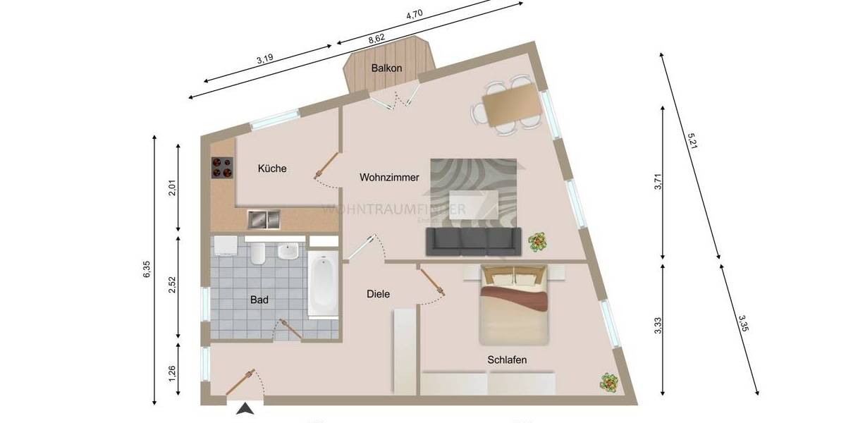 Etagenwohnung Zwickau Innenstadt - 2 Zimmer, 62 m&sup2;, 372&euro; | Angebot:26751362
