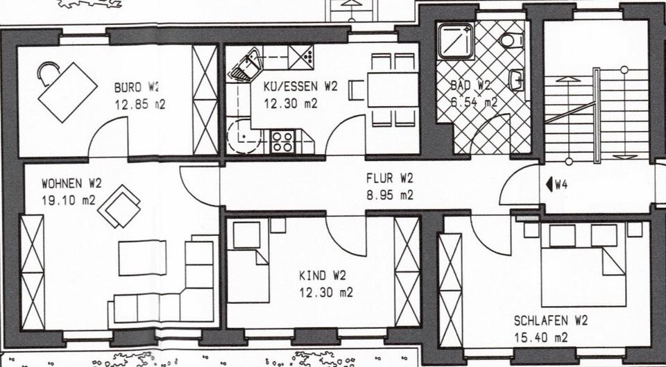 Etagenwohnung Kirchen (Sieg) - 4 Zimmer, 92 m&sup2;, 490&euro; | Angebot:26536464