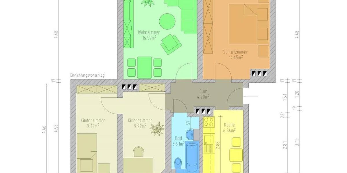 Etagenwohnung Mülsen - 4 Zimmer, 64 m&sup2;, 405&euro; | Angebot:22551798