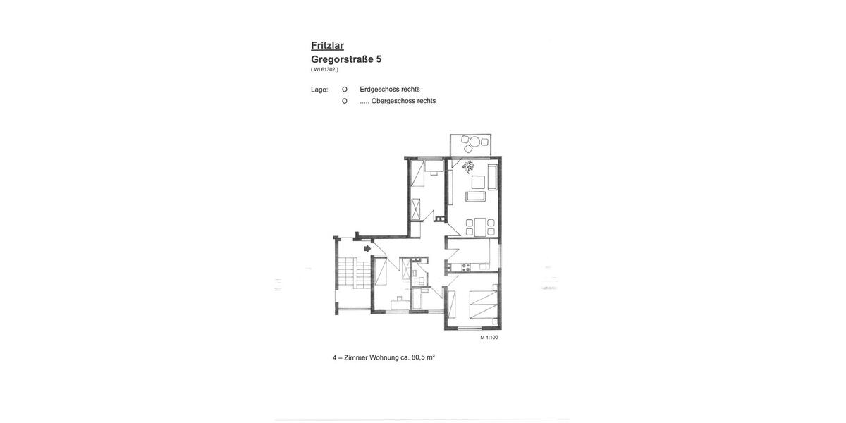 Etagenwohnung Fritzlar - 4 Zimmer, 81 m&sup2;, 539&euro; | Angebot:25149909