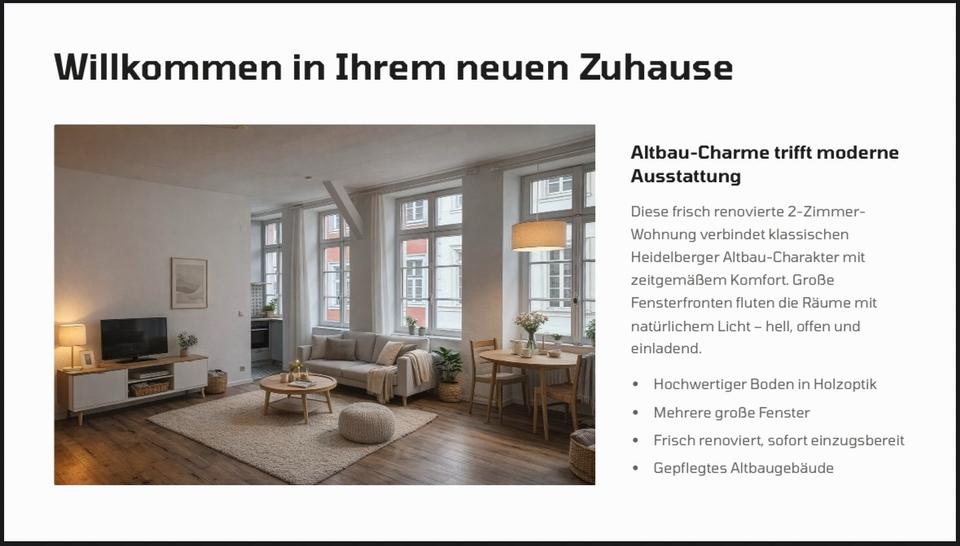 Etagenwohnung Heidelberg - 2 Zimmer, 50 m&sup2;, 1.200&euro; | Angebot:25948423