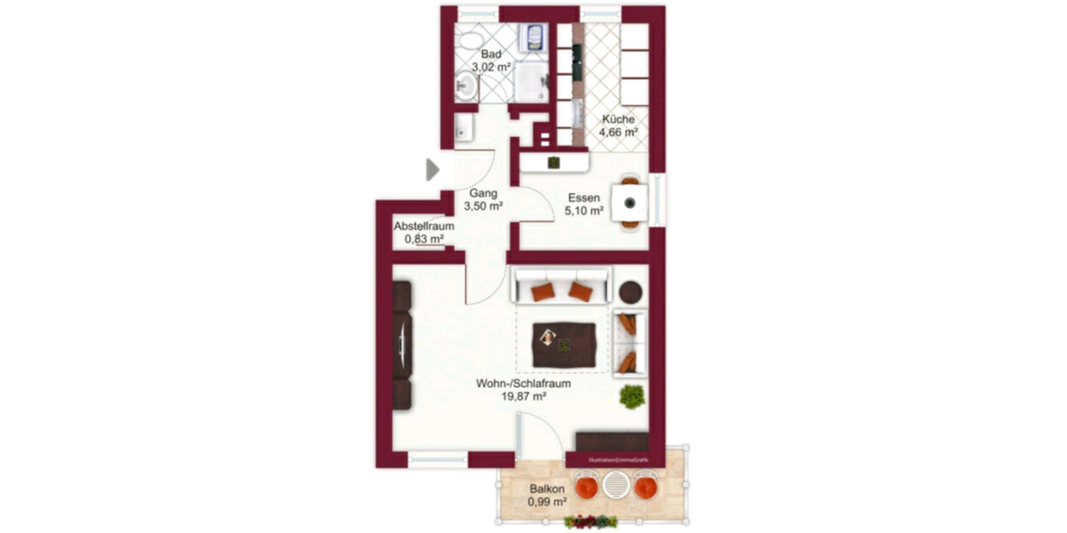 Dachgeschoßwohnung Augsburg Pfersee - 1 Zimmer, 38 m&sup2;, 450&euro; | Angebot:25207635