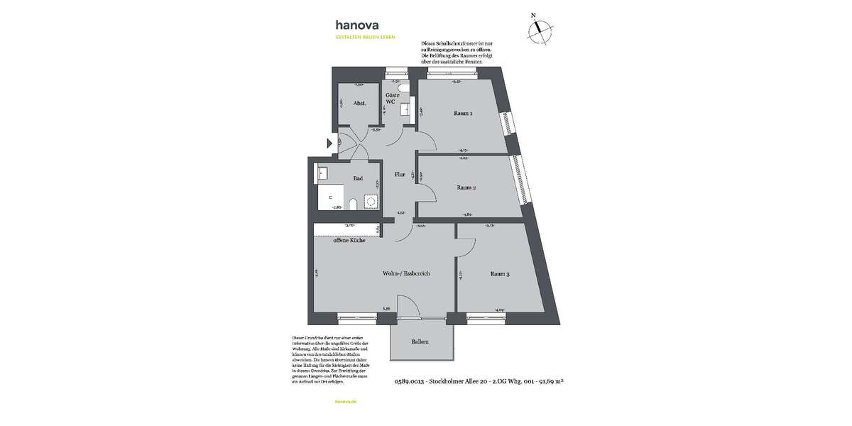 Etagenwohnung Hannover Bemerode - 4 Zimmer, 93 m&sup2;, 1.067&euro; | Angebot:27034627