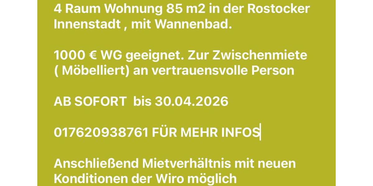 Etagenwohnung Barth - 4 Zimmer, 85 m&sup2;, 1.000&euro; | Angebot:25181355