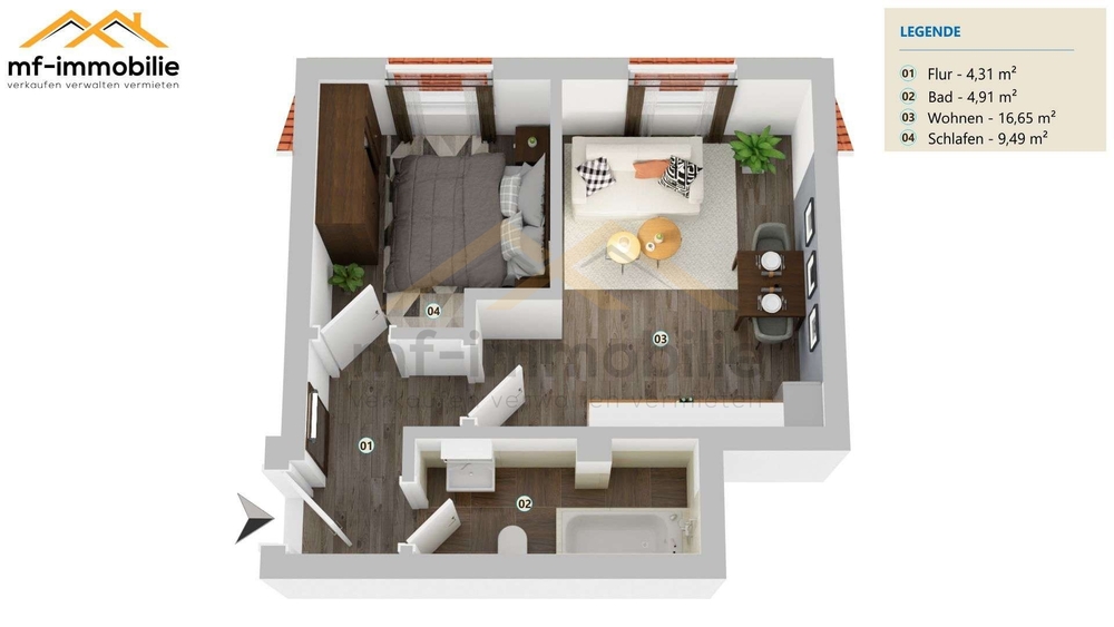 zwei Zimmer Appartement in Mariental 35qm - Dachgeschoßwohnung Mariental Helmstedt - Grasleben | Angebot:25343238