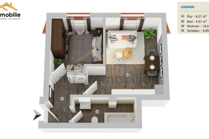 zwei Zimmer Appartement in Mariental 35qm - Wohnung Mariental Helmstedt - Grasleben | Angebot:25343238