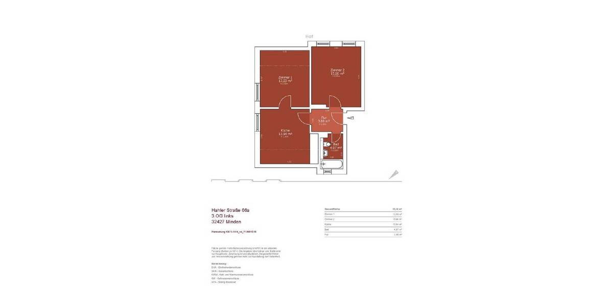 Etagenwohnung Minden Innenstadt - 2 Zimmer, 53 m&sup2;, 799&euro; | Angebot:26014805