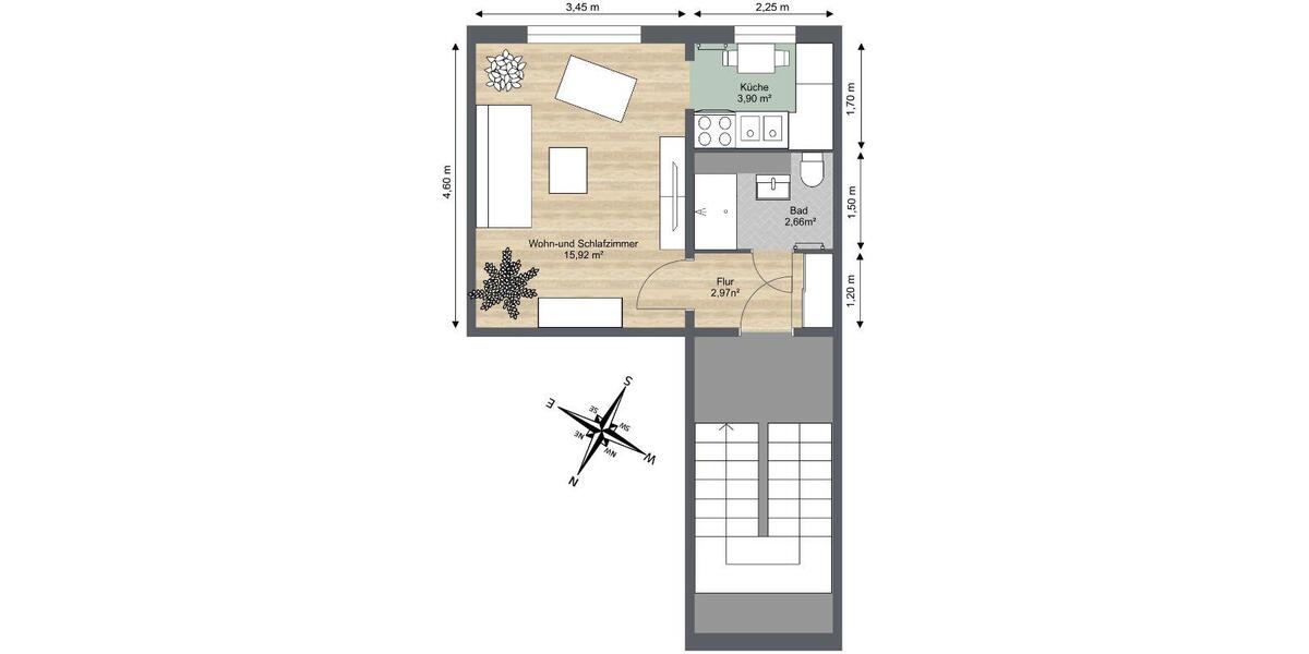 Erdgeschoßwohnung Riesa - 1 Zimmer, 26 m&sup2;, 165&euro; | Angebot:26627349