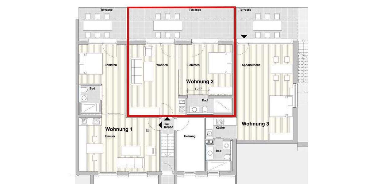 Etagenwohnung Konstanz Dingelsdorf - 2 Zimmer, 61 m&sup2;, 1.350&euro; | Angebot:25096535