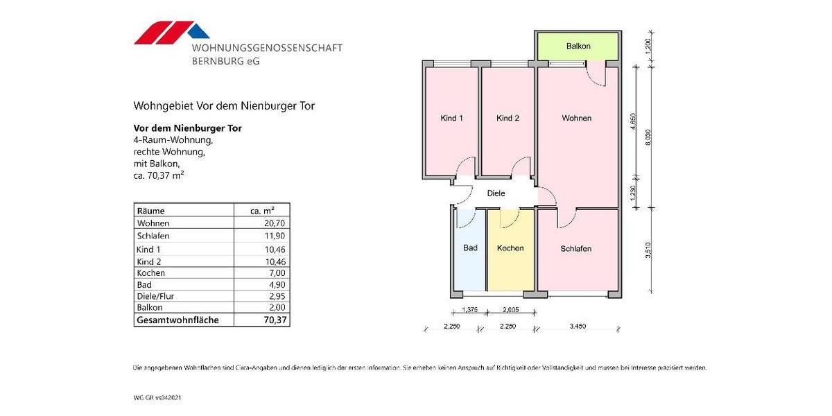 Etagenwohnung Bernburg (Saale) - 4 Zimmer, 70 m&sup2;, 533&euro; | Angebot:26162217