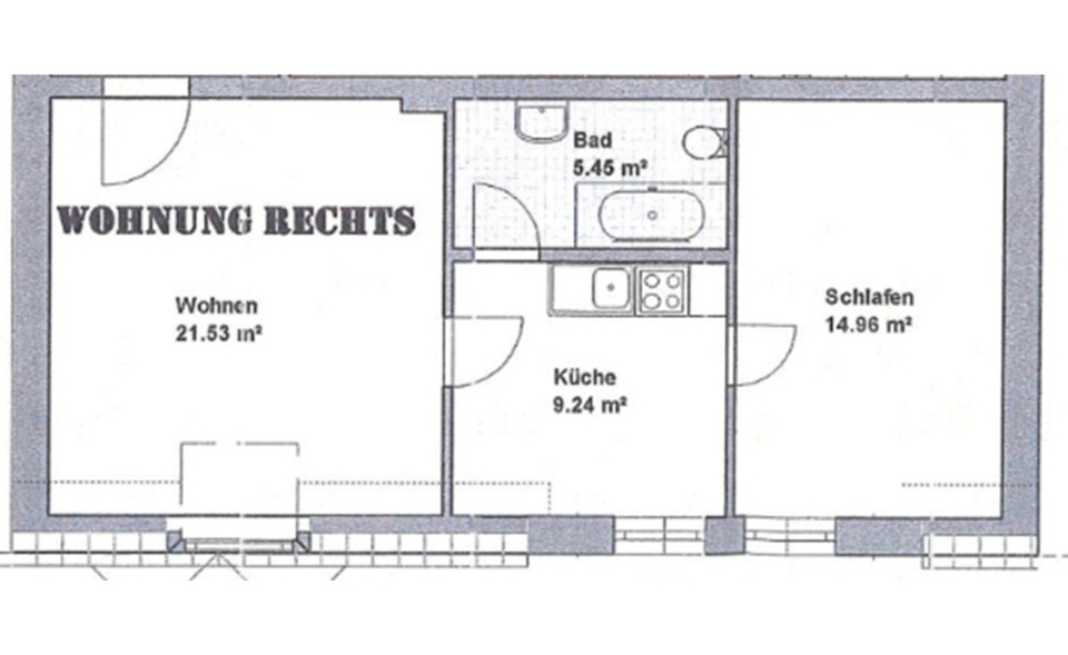 Etagenwohnung Duisburg Essenberg - 2 Zimmer, 48 m&sup2;, 340&euro; | Angebot:25164968