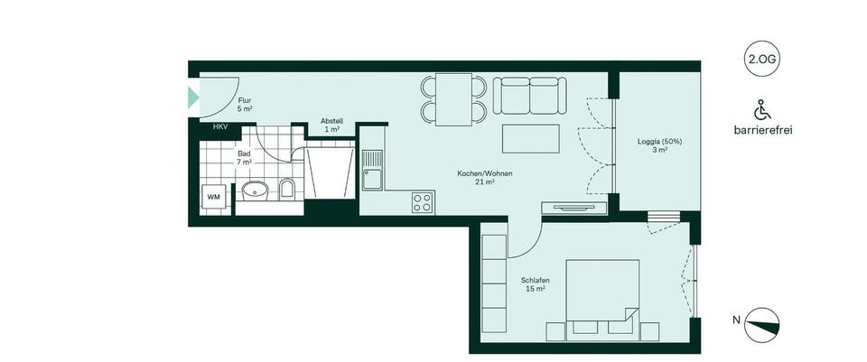 Etagenwohnung Köln Nippes - 2 Zimmer, 54 m&sup2;, 1.200&euro; | Angebot:26512041