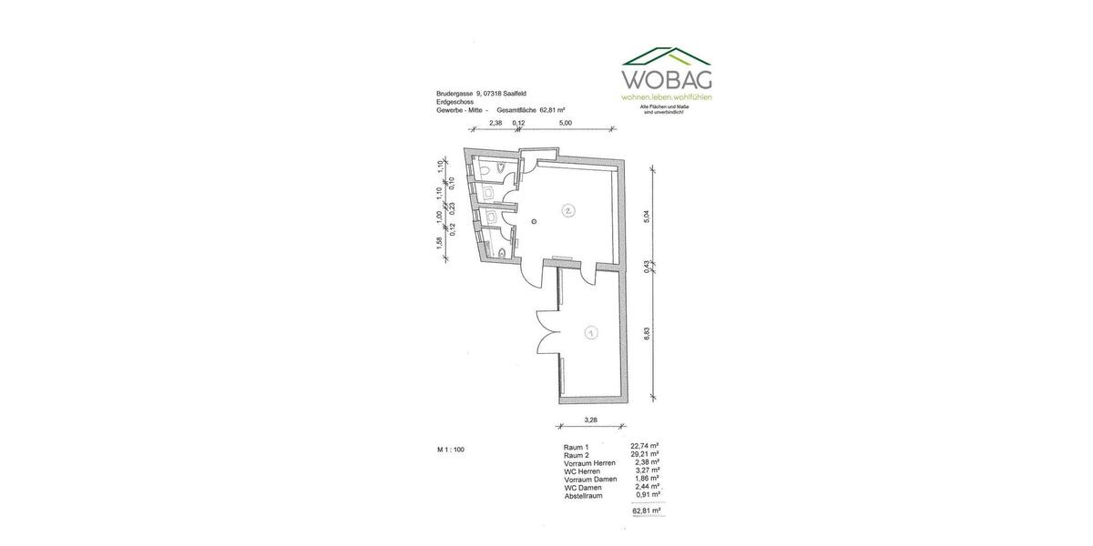Erdgeschoßwohnung Saalfeld (Saale) - 1 Zimmer, 63 m&sup2;, 450&euro; | Angebot:19803779