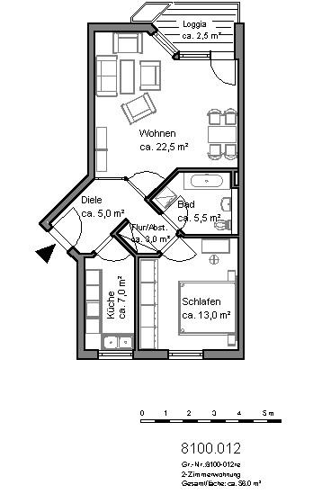 Etagenwohnung Hannover Bothfeld-Vahrenheide - 2 Zimmer, 56 m&sup2;, 534&euro; | Angebot:26618576
