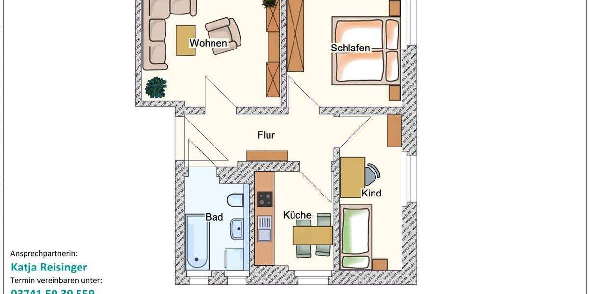 Etagenwohnung Plauen Reusa - 3 Zimmer, 64 m&sup2;, 354&euro; | Angebot:26388916