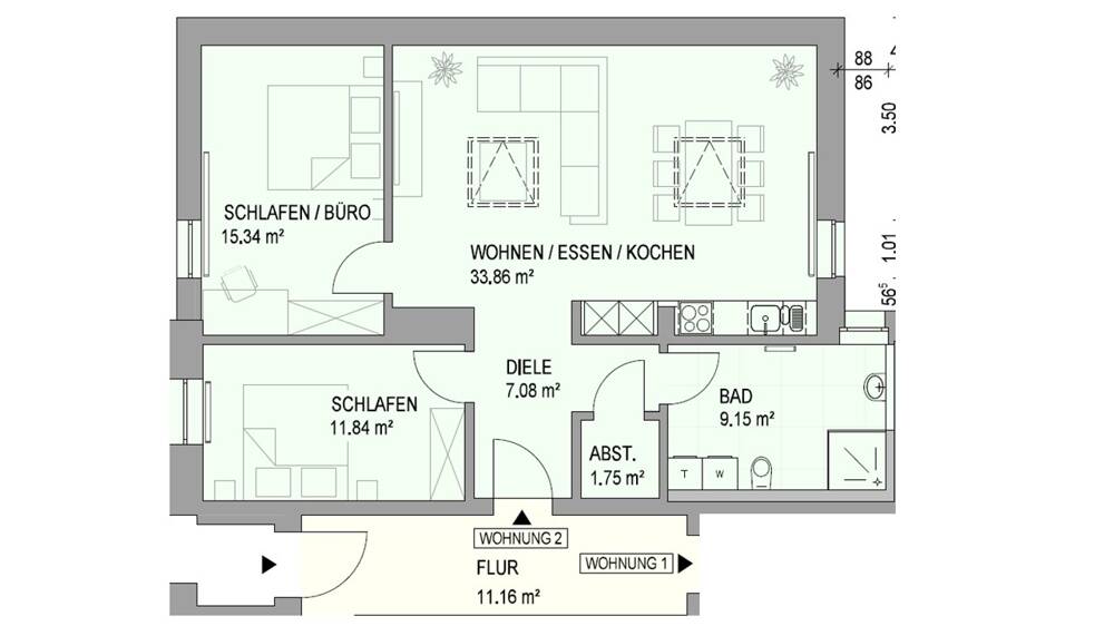 Etagenwohnung Waxweiler - 3 Zimmer, 79 m&sup2;, 900&euro; | Angebot:26595042