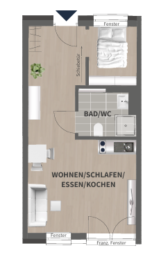 Etagenwohnung Fürth Innenstadt - 1 Zimmer, 35 m&sup2;, 600&euro; | Angebot:26159056
