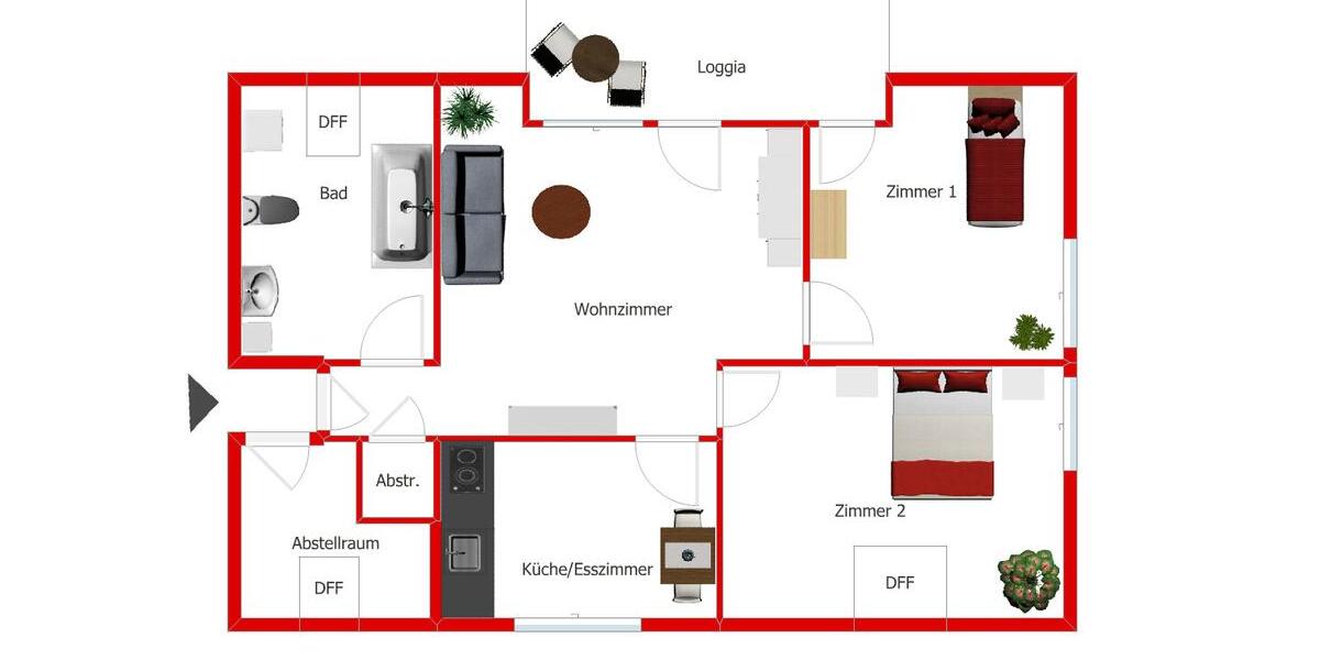 Gemütliche 3-Zimmer-Wohnung im Dachgeschoss mit Loggia. 3 zimmer