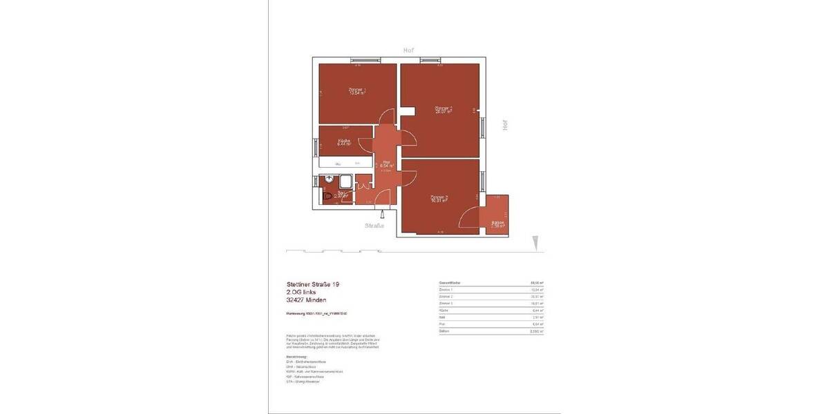Etagenwohnung Minden Innenstadt - 3 Zimmer, 67 m&sup2;, 1.050&euro; | Angebot:25089049