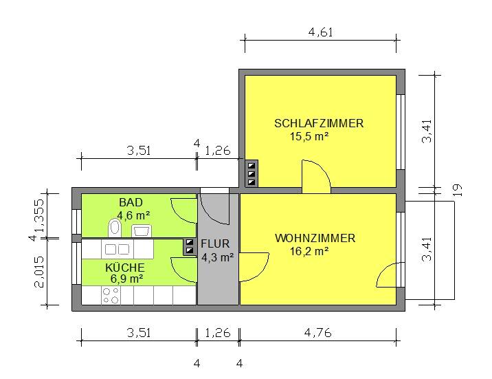Etagenwohnung Eisenach - 2 Zimmer, 51 m&sup2;, 409&euro; | Angebot:26108006