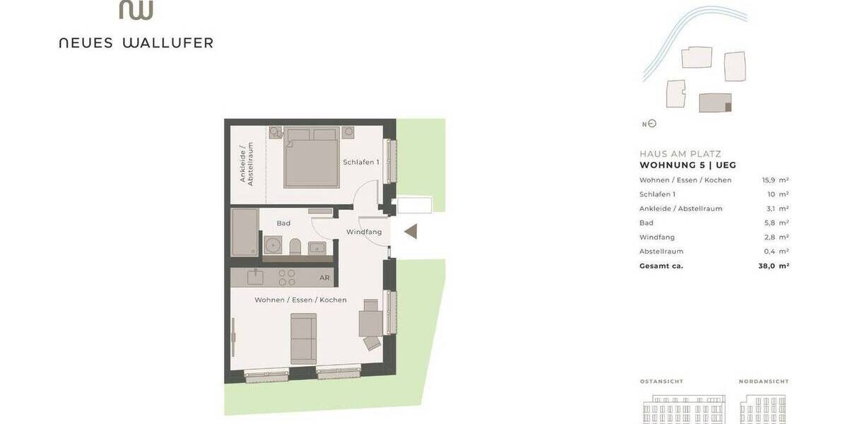 Etagenwohnung Lübeck St. Lorenz Süd - 2 Zimmer, 38 m&sup2;, 675&euro; | Angebot:26751496