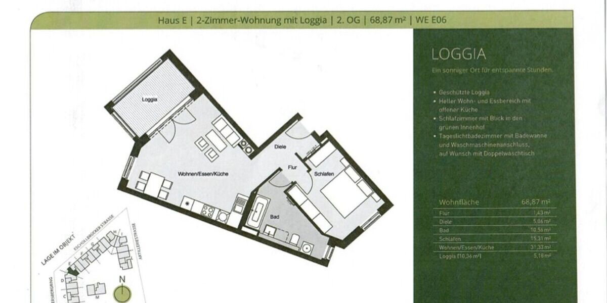 Große, helle 2-Zimmer-Wohnung mit Loggia und Einbauküche - Appartement Darmstadt Darmstadt-Mitte | Angebot:27432943