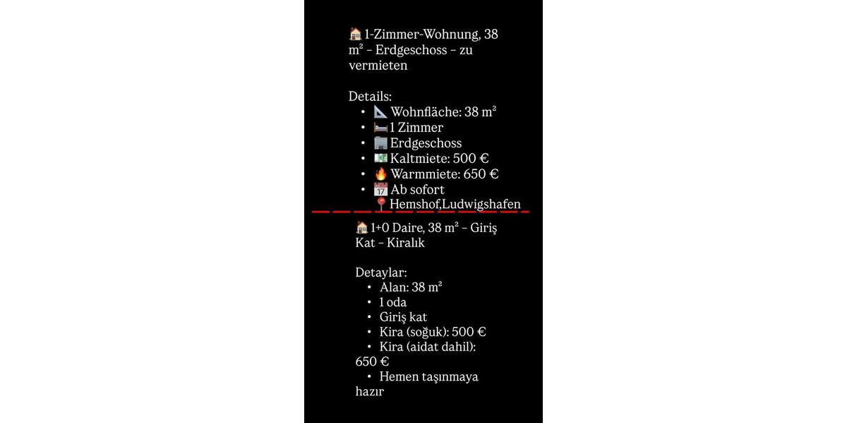 Etagenwohnung Ludwigshafen am Rhein Ludwigshafen-Hemshof - 1 Zimmer, 38 m&sup2;, 650&euro; | Angebot:25219891