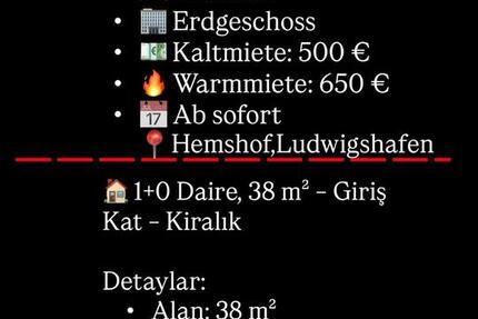 Wohnung Ludwigshafen am Rhein Ludwigshafen-Hemshof - 1 Zimmer, 38 m&sup2;, 650&euro; | Angebot:25219891