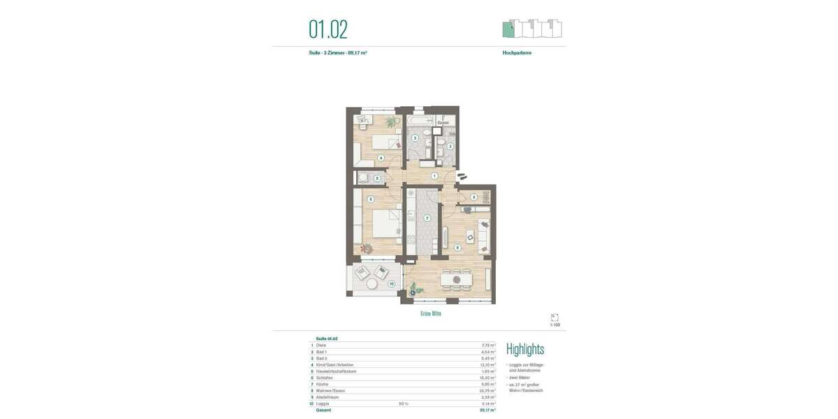 Etagenwohnung Wustermark - 3 Zimmer, 89 m&sup2;, 1.240&euro; | Angebot:25870417