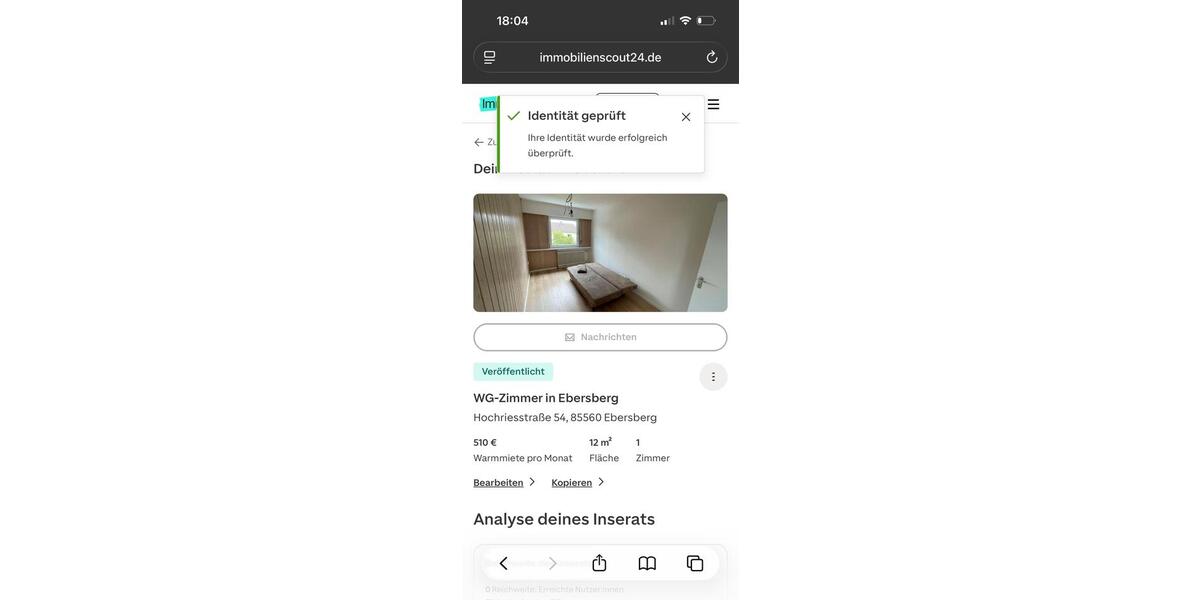 Wohnen auf Zeit Kirchseeon - 1 Zimmer, 12 m&sup2;, 510&euro; | Angebot:26462595