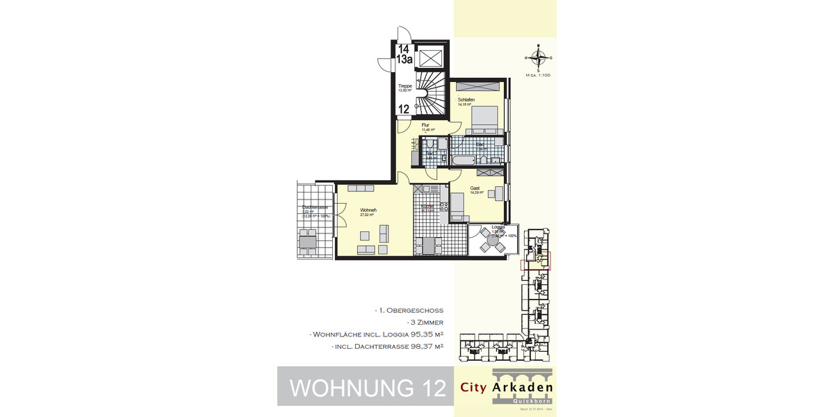 Etagenwohnung Quickborn - 3 Zimmer, 98 m&sup2;, 1.230&euro; | Angebot:25142477