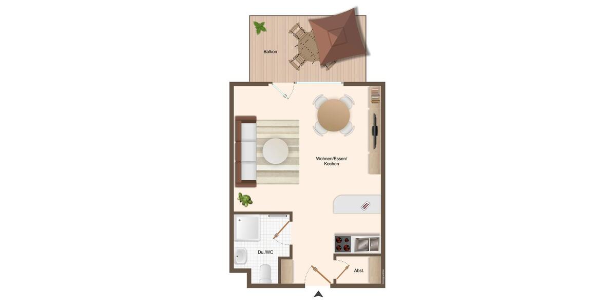 Erdgeschoßwohnung Paderborn - 1 Zimmer, 35 m&sup2;, 445&euro; | Angebot:25172778