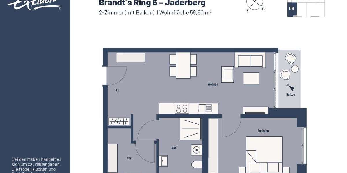 Etagenwohnung Jade - 2 Zimmer, 60 m&sup2;, 435&euro; | Angebot:26757056
