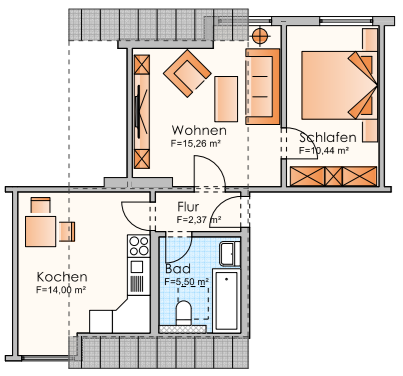 Dachgeschoßwohnung Meuselwitz - 2 Zimmer, 38 m&sup2;, 215&euro; | Angebot:24610191