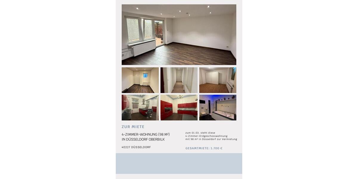 Erdgeschoßwohnung Düsseldorf Oberbilk - 4 Zimmer, 98 m&sup2;, 1.500&euro; | Angebot:25195448