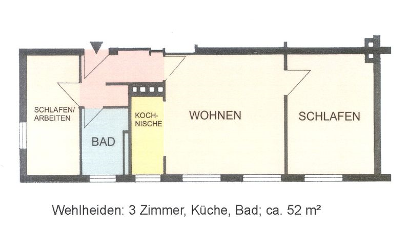 Etagenwohnung Kassel Wehlheiden - 3 Zimmer, 55 m&sup2;, 510&euro; | Angebot:26107445