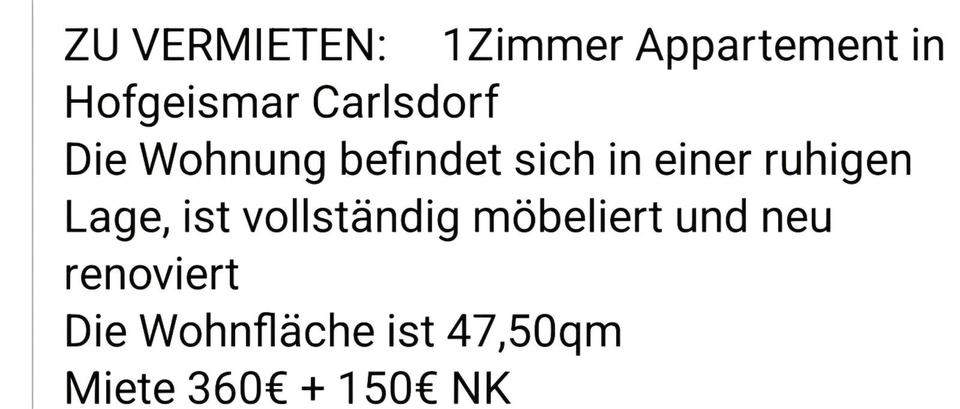 Einfamilienhaus Hofgeismar - 1 Zimmer, 48 m&sup2;, 360&euro; | Angebot:25833007