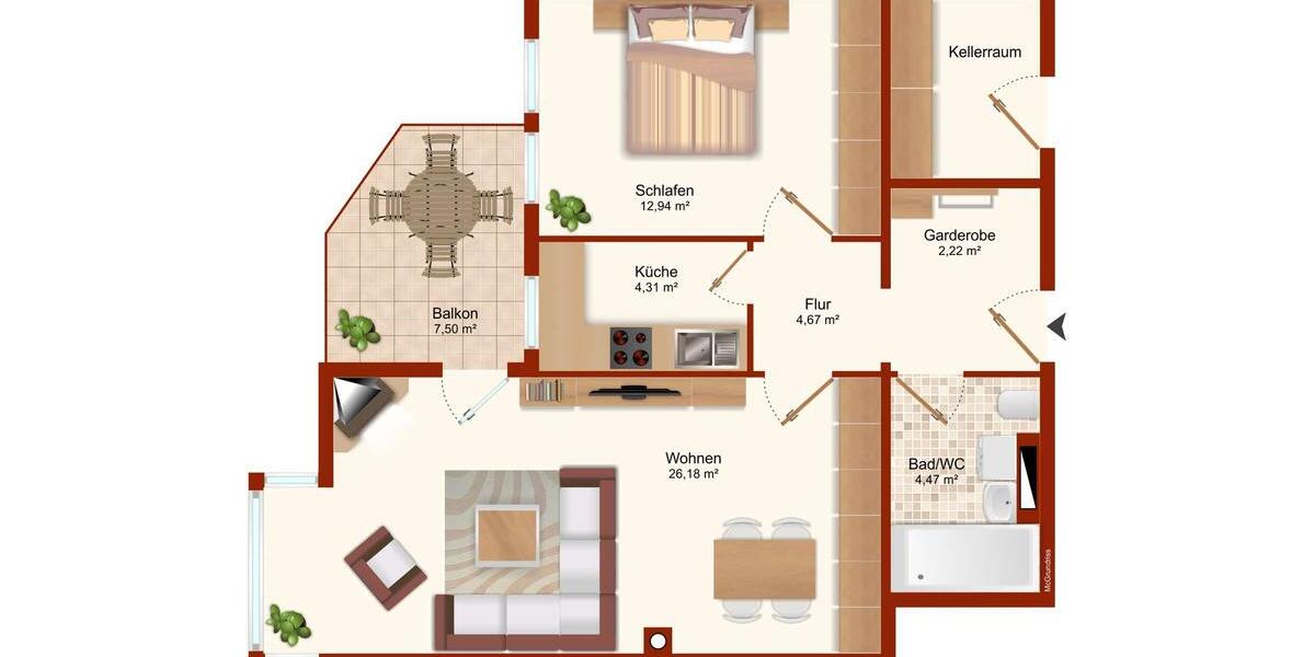 Etagenwohnung Coburg - 2 Zimmer, 57 m&sup2;, 530&euro; | Angebot:26632554