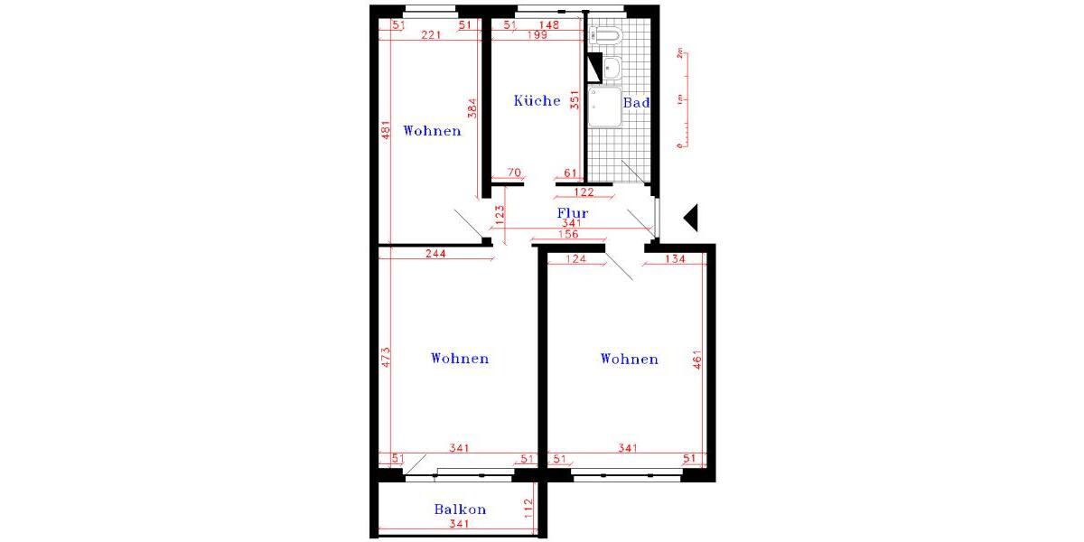 Etagenwohnung Saalfeld (Saale) - 3 Zimmer, 60 m&sup2;, 337&euro; | Angebot:26056389