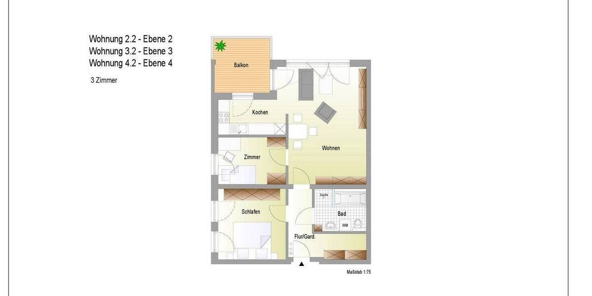 Etagenwohnung Deggendorf - 3 Zimmer, 74 m&sup2;, 795&euro; | Angebot:23982226