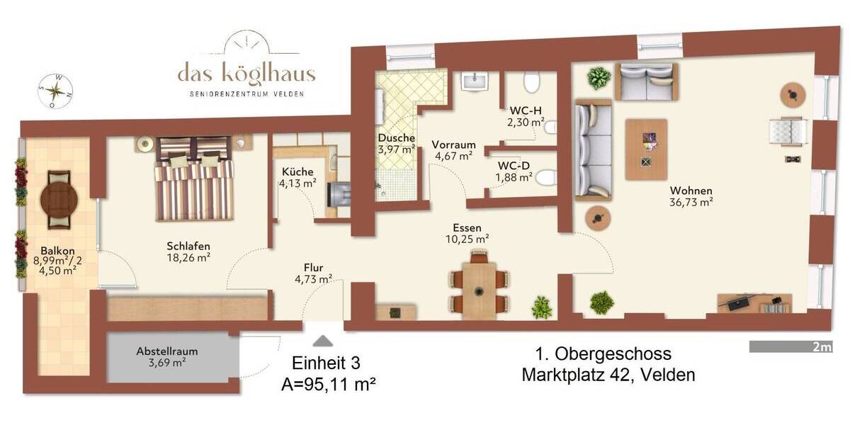 Etagenwohnung Velden Velden-Viehweide - 3 Zimmer, 95 m&sup2;, 1.090&euro; | Angebot:23944312