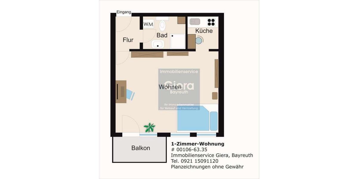 Dachgeschoßwohnung Bayreuth Meyernberg - 1 Zimmer, 31 m&sup2;, 460&euro; | Angebot:26367705