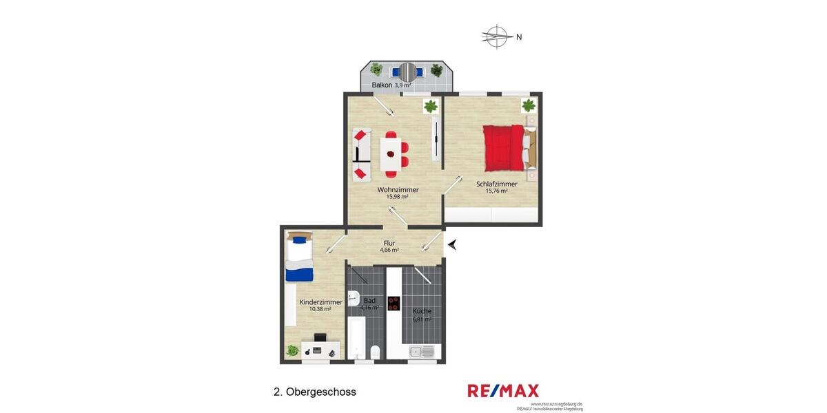 Etagenwohnung Magdeburg Diesdorf - 3 Zimmer, 60 m&sup2;, 550&euro; | Angebot:23528878