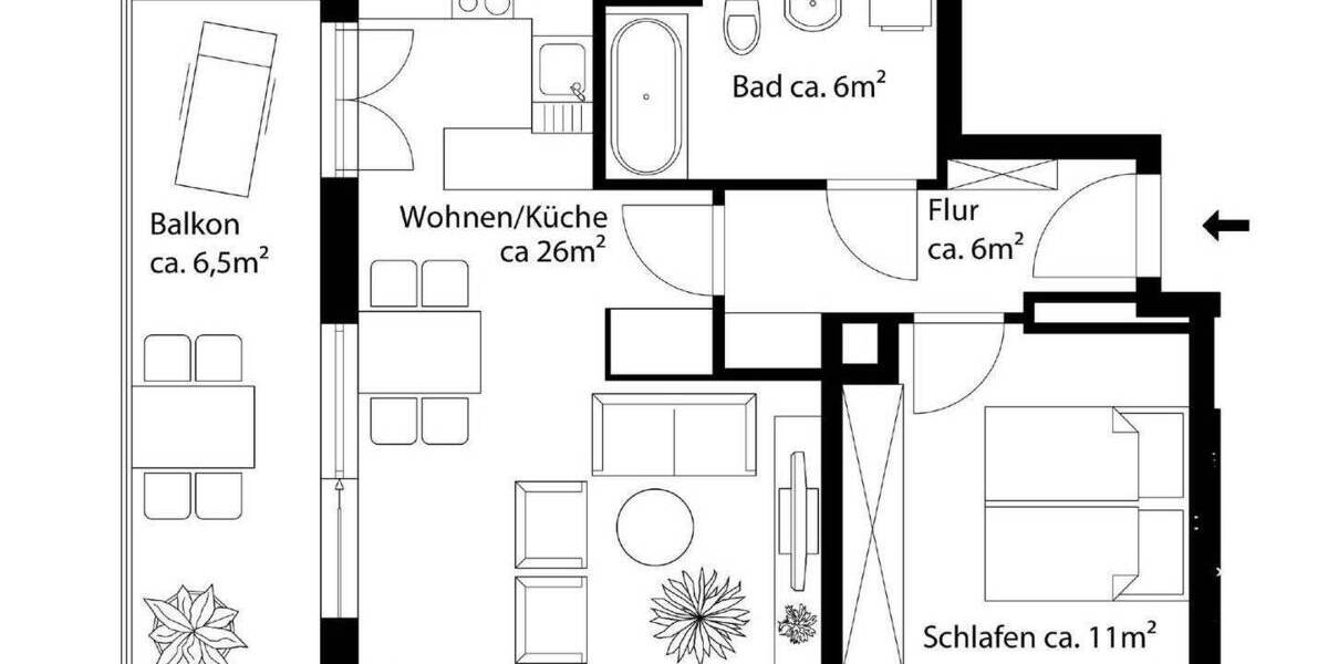 Etagenwohnung München Aubing-Lochhausen-Langwied - 2 Zimmer, 55 m&sup2;, 1.300&euro; | Angebot:24904441