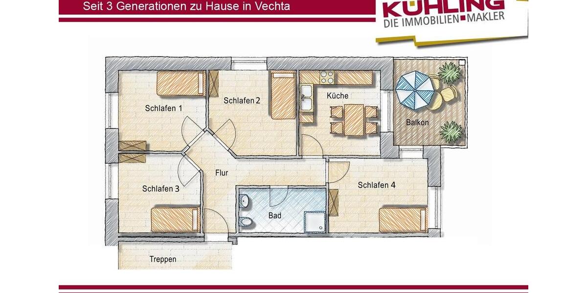 Etagenwohnung Vechta - 4 Zimmer, 12 m&sup2;, 270&euro; | Angebot:24748266